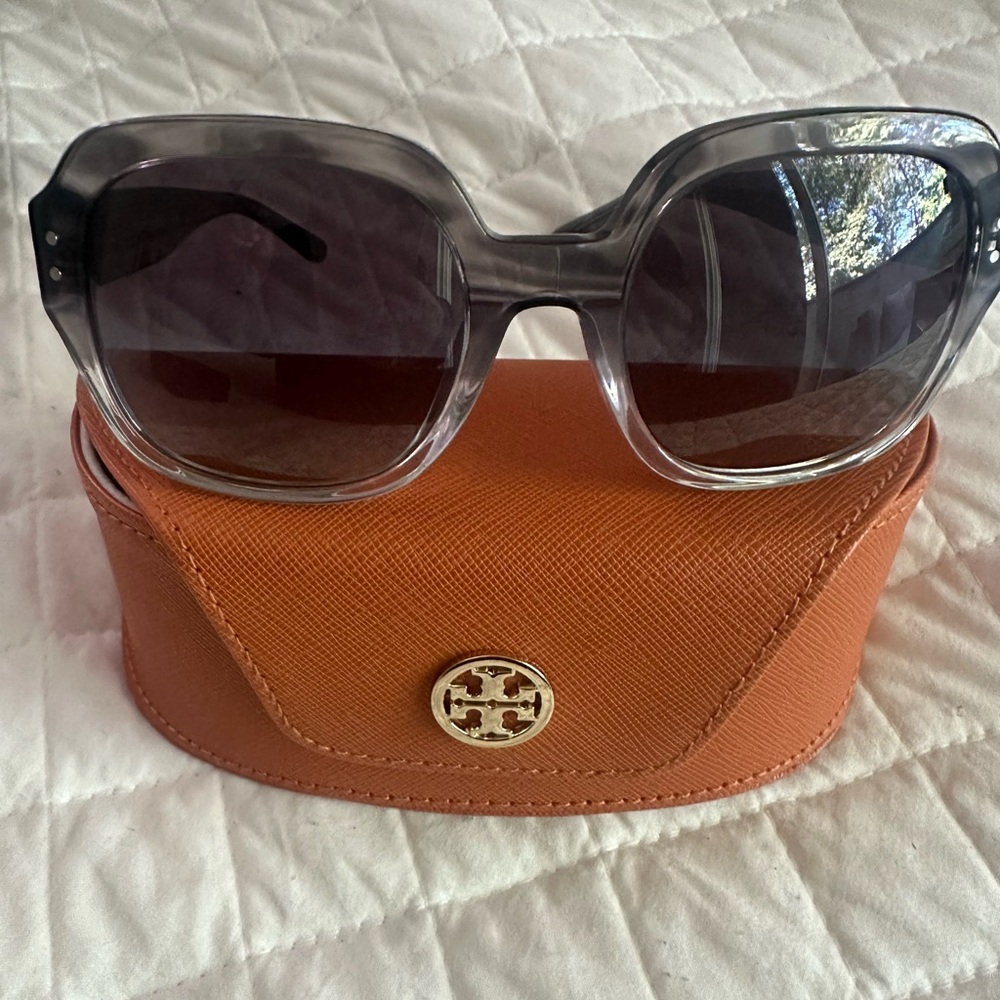 Tory Burch Black and Gray Sunglasses with Orange Case